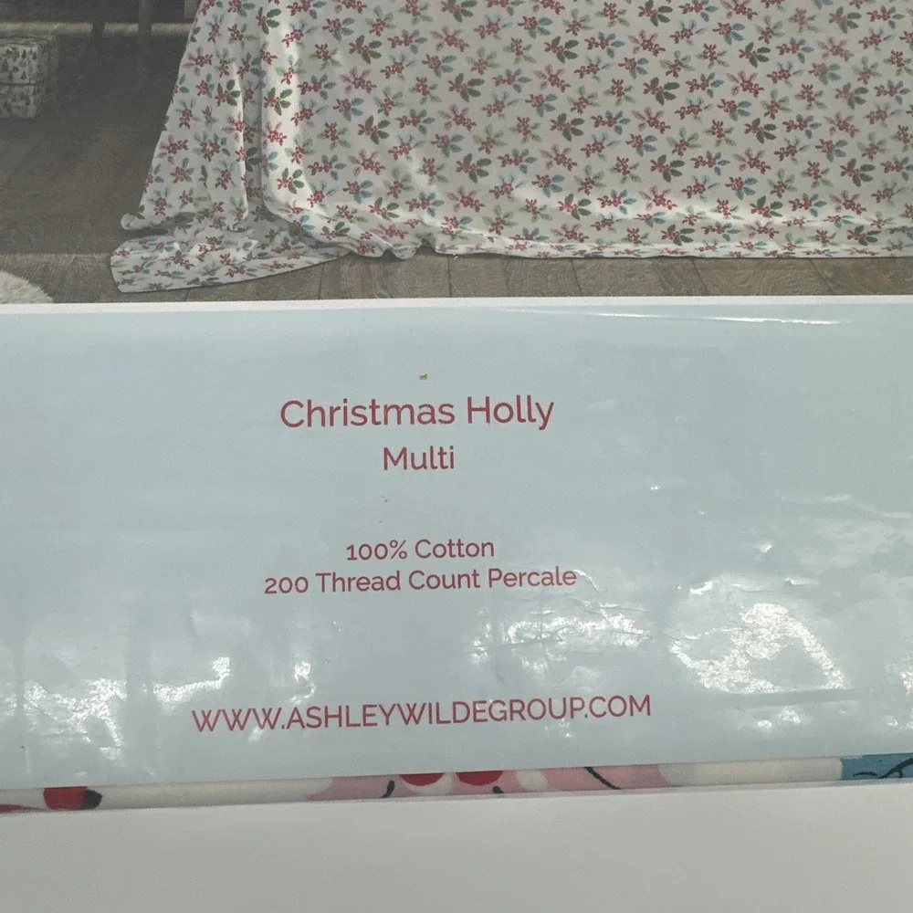 NEW Cath Kidston London Christmas Holly Queen Sheet Set 4 Pc Holiday Cozy White‎